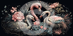 Baby flamingos and flowers, an ultrafine detailed painting, expressive emotional piece