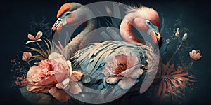 Baby flamingos and flowers, an ultrafine detailed painting, expressive emotional piece