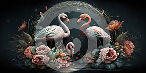 Baby flamingos and flowers, an ultrafine detailed painting, expressive emotional piece