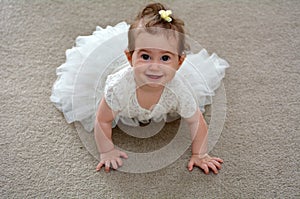 Baby flower girl on wedding day