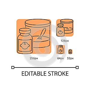 Baby food orange linear icons set