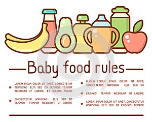 Baby food rules placard flat concept
