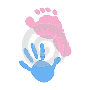 Baby foot and baby hand prints. Baby girl baby boy. Twin baby symbol