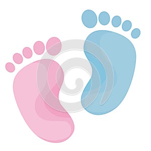 Baby foot print. Blue and pink colors