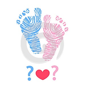 Baby foot print made of finger prints. Baby gender reveal symbol