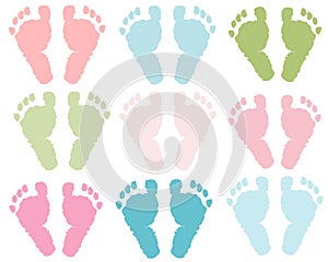 Baby foot print pastel colored vector illustration background