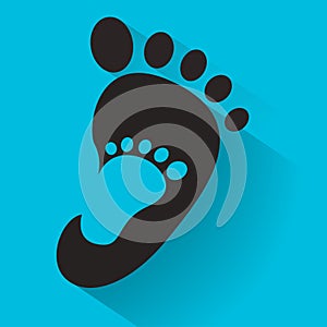 Baby footprint in adult foot icon. Kids shoes store icon. Family sign. Parent and child symbol. Adoption emblem. Charity campaign.