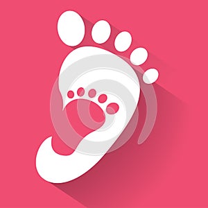 Baby footprint in adult foot icon. Kids shoes store icon. Family sign. Parent and child symbol. Adoption emblem. Charity campaign.