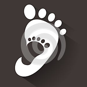 Baby footprint in adult foot icon. Kids shoes store icon. Family sign. Parent and child symbol. Adoption emblem. Charity campaign.