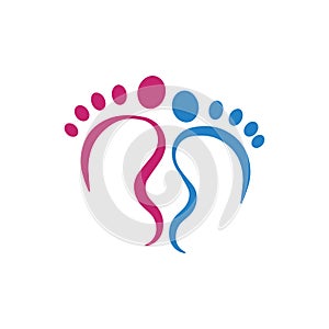 Baby footprint flat icon isolated on white background. Little boy and girl feet. Design elements for nursery decor