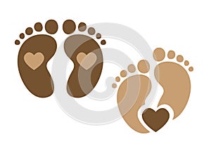 baby footprint , footsteps, Baby Feet Hearts, vector illustration