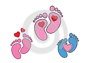 baby footprint , footsteps, Baby Feet Hearts, vector illustration