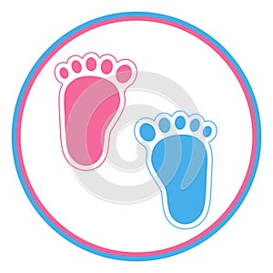 Baby footprint pink and blue in a circle