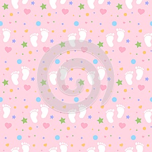 seamless baby footprints background and pattern vector illustration
