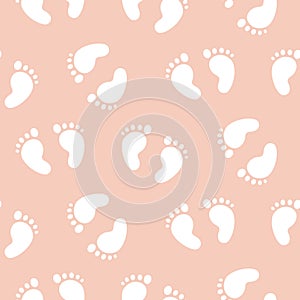 Baby footprints seamless vector pattern for girls.
