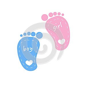 Baby footprints twin baby girl and boy vector