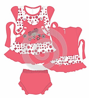 baby frocks with pants flower with little girls print vector art