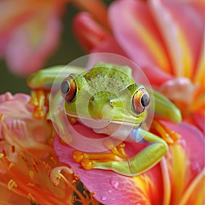 Baby Frog on the flower Bloom Bright