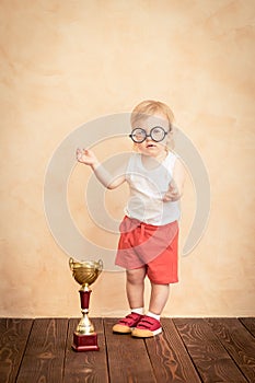 Baby funny sportsman. Success and winner concept