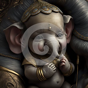Baby Ganesha elephant symbol of gods religion hinduism. Generative Ai.
