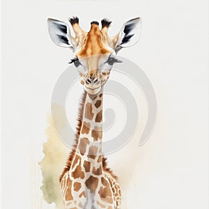 baby giraffe in watercolor style on white background illustration