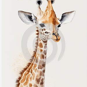 baby giraffe in watercolor style on white background illustration