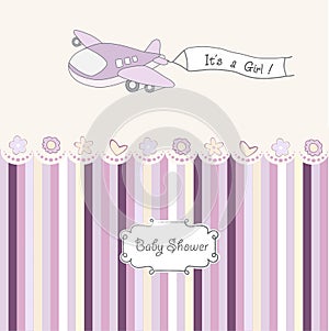 Baby girl announcement card with airplane