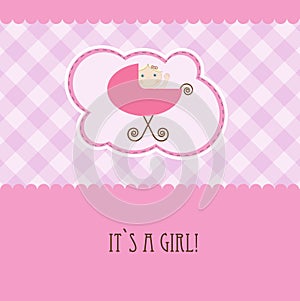 Baby girl arrival announcement retro card