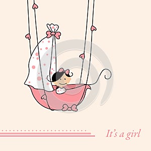 Baby girl arrival announcement retro card