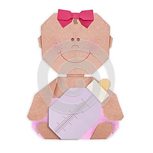 Baby girl with baby bottle in nappy origami