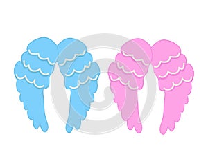 Baby girl, baby boy angel's wing vector illustration. Pregnancy, baby shower greeting card