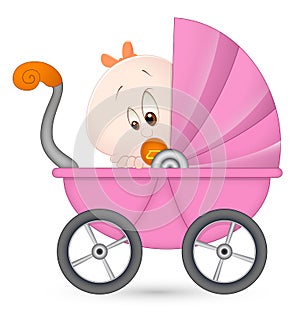 Baby Girl in Baby Carriage