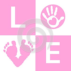 Baby girl baby hand and feet prints arrival card