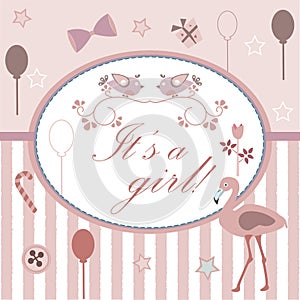 Baby girl Birth announcement shower invitation card