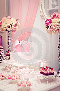 Baby girl birthday party - luxury table set
