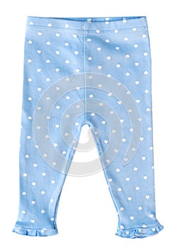 Baby girl blue leggings pants isolated.