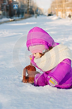 Baby girl bogged down in deep snow