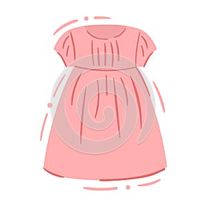 Baby girl casual dress in hand drawn style - single isolated vector drawing