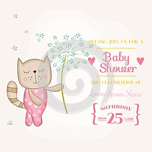 Baby Girl Cat Holding Flower - Baby Shower or Arrival Card