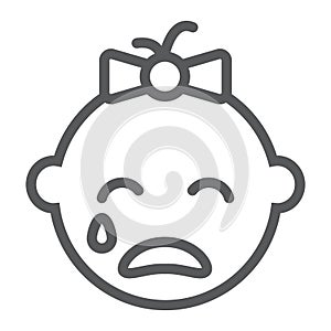 Baby girl cry line icon, emotion and child, face sign, vector graphics, a linear pattern on a white background.