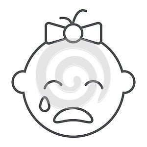 Baby girl cry line icon, emotion and child, face sign, vector graphics, a linear pattern on a white background.