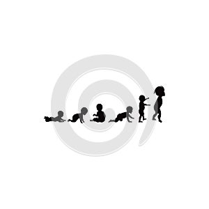 Baby girl development icon, child growth stages. toddler milestones of first year to adulthood