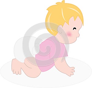 Baby girl with diaper crawling