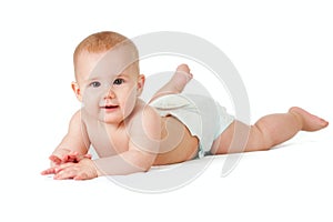 Baby girl in diaper lying