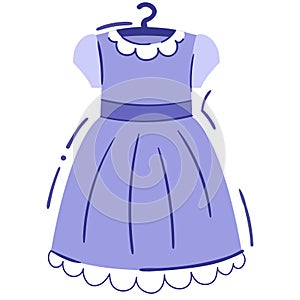 Baby girl dress on hangerin hand drawn style - single isolated vector drawing