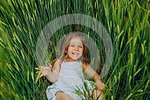 Baby girl field wheat green emotions