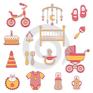 Baby girl flat icons