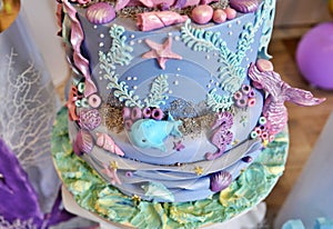 baby girl genuine birthday cake, sea life theme
