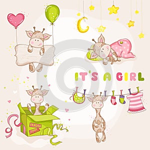 Baby Girl Giraffe Set - Baby Shower Card