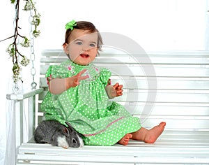 Baby Girl in Green and Bunny